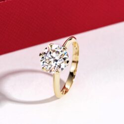 Solid 14K White Gold/Yellow Gold 3CT Six Prong Solitaire Moissanite Ring, 14K Real Gold Gift for Wedding, Engagement And Anniversary Promise Rings With Certificate - Image 2