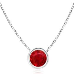 Angara Natural Bezel-Set Round Ruby Solitaire Pendant in 14K Solid Gold/Platinum | July Birthstone, Birthday, Engagement, Anniversary, Wedding Jewelry Gift for Women - Image 7