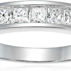 1 carat (ctw) Diamond Wedding Anniversary Band for Women, Half Eternity Princess Cut Diamond Engagement Ring in 14K White Gold Channel Set 1 cttw, Size 4.5-10