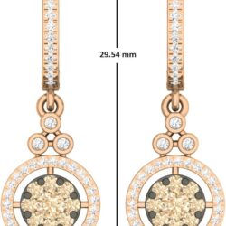 Dazzlingrock Collection 0.80 Cttw 14K Solid Gold Round Champagne & White Diamond Halo Dangling Drop Earrings 3/ - Image 2