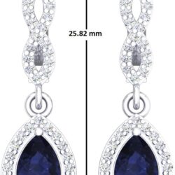 Dazzlingrock Collection Each 7X5mm Pear Gemstone & Round White Diamond Womens Halo Teardrop Dangling Drop Earrings, 14K Solid White Gold - Image 3