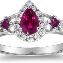 Gin & Grace 14K White Gold Mozambique Genuine Ruby Ring with Diamonds for women | Ethically, authentically & organically sourced (Pear-cut) shaped Ruby hand-crafted jewelry for her | Ruby Ring for women - Image 2