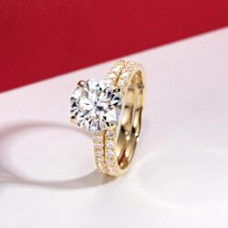 Solid 14K White Gold/Yellow Gold 4.14CTTW (3CT Center Stone) Moissanite Bridal Ring Set, Real Gold | D Color and Flawless Moissanite | Wedding Anniversary Ring Set - Image 8