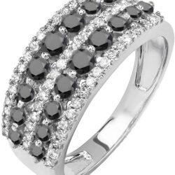 Dazzlingrock Collection 1.15 Cttw 14k Round Black And White Diamond Womens Anniversary Wedding Band Ring, Solid White Gold