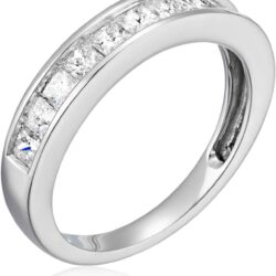 1 carat (ctw) Diamond Wedding Anniversary Band for Women, Half Eternity Princess Cut Diamond Engagement Ring in 14K White Gold Channel Set 1 cttw, Size 4.5-10 - Image 2