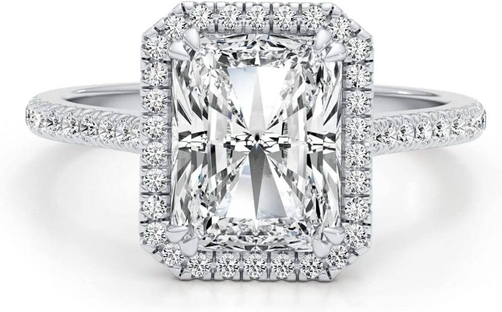 3 Carat Radiant Cut Moissanite Engagement Statement Wedding Band Ring for Women in 14k White Gold (G-H, VVS, 3.35 CTW) Anniversary Promise Ring Size 4.5 to 11 - Image 3