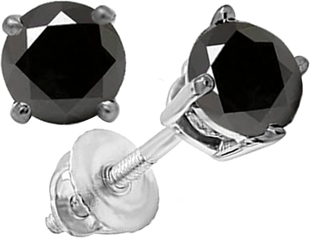 Dazzlingrock Collection Round Cut Black Diamond Womens Stud Earrings, 10K Solid White Gold