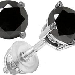 Dazzlingrock Collection Round Cut Black Diamond Womens Stud Earrings, 10K Solid White Gold