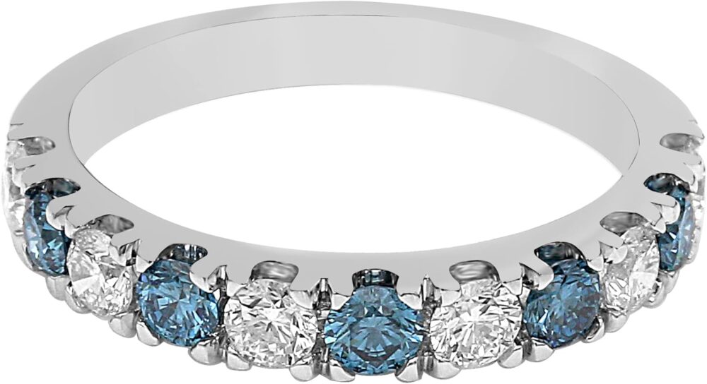 New World Diamonds 14k White Gold Lab-Created Blue Diamond Wedding Ring Band (1.00 cttw, F-G Color, VS-SI Clarity)