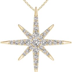Angara Natural Diamond Eight-Point Starburst Pendant in 14K Solid Gold/Platinum | April Birthstone, Birthday, Engagement, Anniversary, Wedding Jewelry Gift for Women