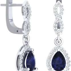 Dazzlingrock Collection Each 7X5mm Pear Gemstone & Round White Diamond Womens Halo Teardrop Dangling Drop Earrings, 14K Solid White Gold - Image 2