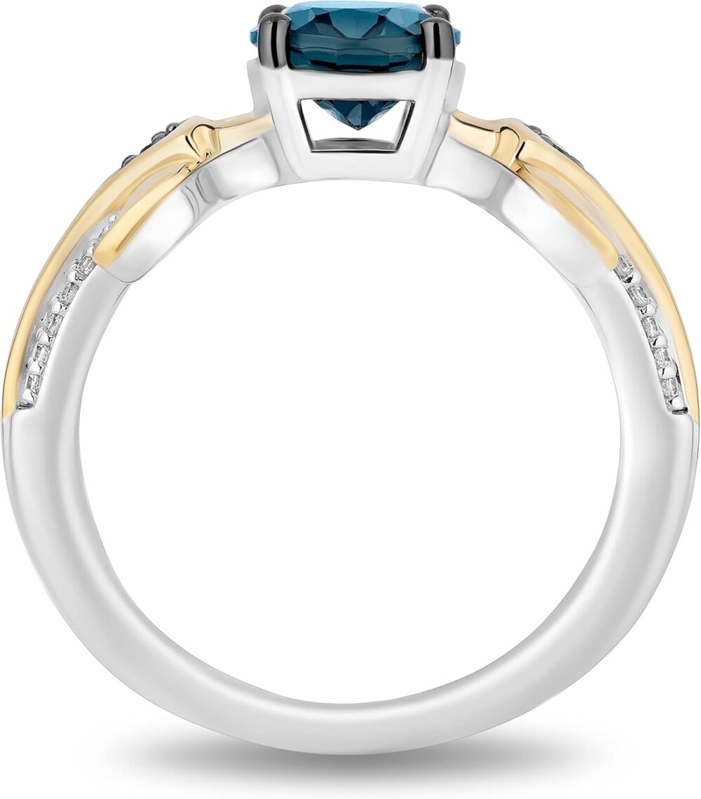 Jewelili Enchanted Disney Fine Jewelry Sterling Silver and 10K Yellow Gold 1/10 CTTW Diamond and London Blue Topaz Moana Ring - Image 4