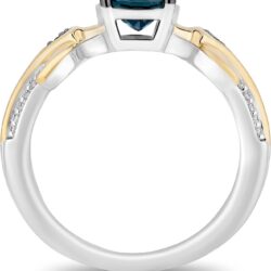 Jewelili Enchanted Disney Fine Jewelry Sterling Silver and 10K Yellow Gold 1/10 CTTW Diamond and London Blue Topaz Moana Ring - Image 4