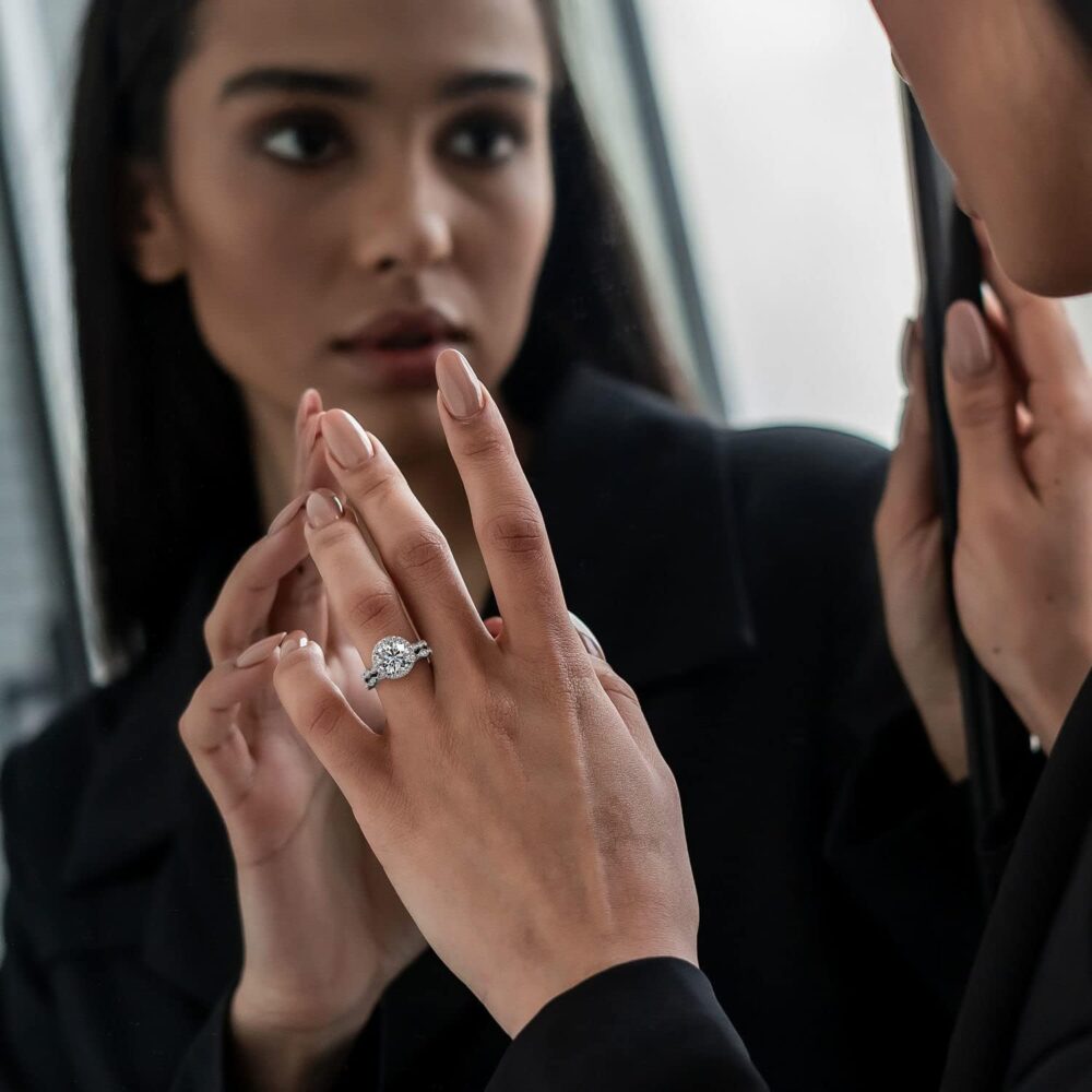 3/4 Carat Lab Grown Diamond and 3 Carat Moissanite Wedding Band Ring Set for Women in 14k White or Yellow Gold Anniversary Promise Ring - Image 8