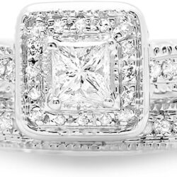 Dazzlingrock Collection 0.75 Cttw 14k Princess & Round Diamond Womens Bridal Ring Set Halo Set 3/, Solid White Gold - Image 2