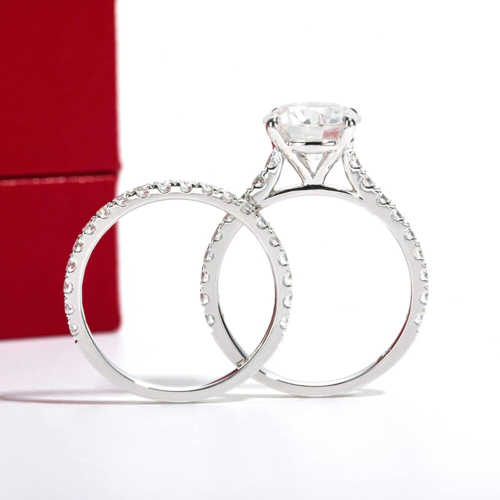 Solid 14K White Gold/Yellow Gold 4.14CTTW (3CT Center Stone) Moissanite Bridal Ring Set, Real Gold | D Color and Flawless Moissanite | Wedding Anniversary Ring Set - Image 3