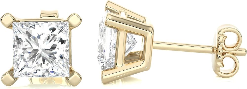IGI Certified 1/2 to 4 Carat Princess Cut Lab Grown Diamond Square Stud Earrings for Women I 14k Gold Earrings (G-H, VS1-VS2, 0.50 to 4 cttw) Fancy Shape 4-Prong Set Push Back Studs by Carbon Atelier