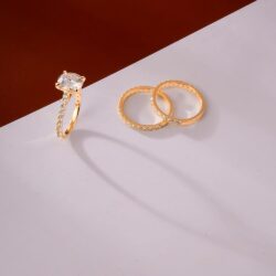 Solid 14k Real Yellow Gold Bridal Sets Engagement Ring for Women 4.74 CTTW Moissanite Gold Wedding Ring Set Jewelry D Color Lab Created Simulated Round Diamond Ring - Image 4