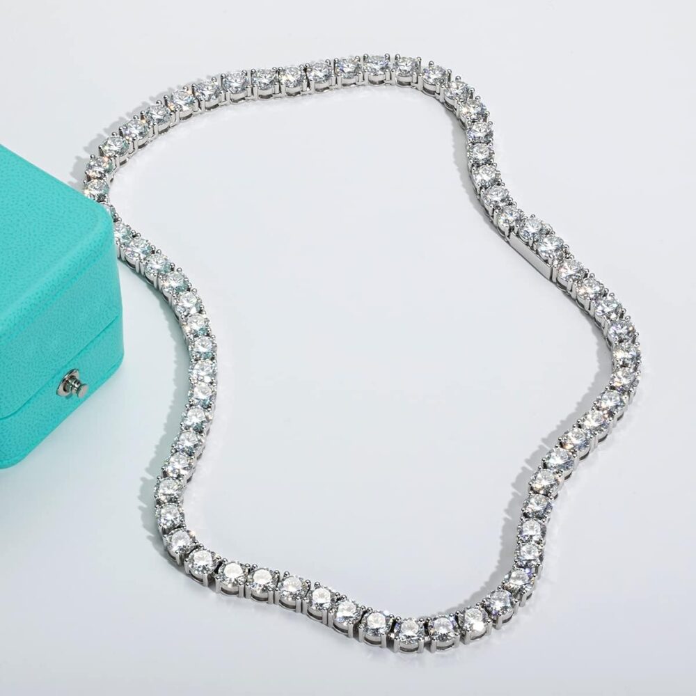AnuClub 32cttw-81cttw Moissanite Tennis Necklace Chain 925 Sterling Silver Round Cut D Color VVS1 Moissanites Classic Chains for Women Men - Image 7
