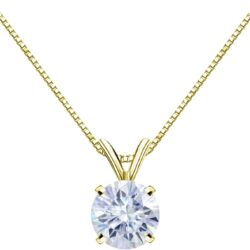 1/2 to 3 1/2 Carat Round Moissanite Solitaire Pendant Necklace in 14k Gold (H-I, cttw) 4-Prong 16 to 18 Inch Adjustable Chain Spring Ring by Diamond Wish