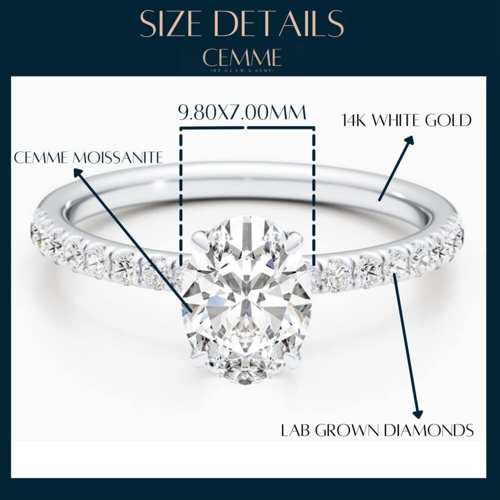1/4 Carat Lab Grown Diamond and 2 1/3 Carat Oval Cut Moissanite Engagement Ring for Women in 14k White or Rose Gold (G-H, VS, cttw) Anniversary Promise Ring Size 5.5 to 7 - Image 5