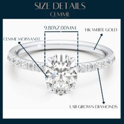 1/4 Carat Lab Grown Diamond and 2 1/3 Carat Oval Cut Moissanite Engagement Ring for Women in 14k White or Rose Gold (G-H, VS, cttw) Anniversary Promise Ring Size 5.5 to 7 - Image 5
