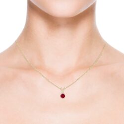 Angara Natural Round Ruby Solitaire V-Bale Pendant with Diamond in Silver / 14K Solid Gold/Platinum | July Birthstone, Birthday, Engagement, Anniversary, Wedding Jewelry Gift for Women - Image 4
