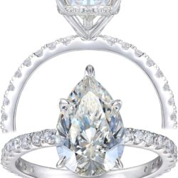 14K Solid Gold 4ct Pear Cut Moissanite Engagement Rings for Women