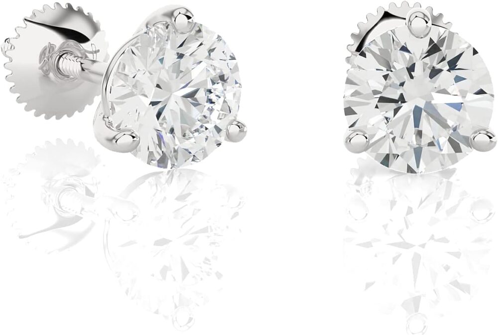 1/4 to 2 Carat Natural or Lab Grown Diamond Round Stud Earrings for Women in 14k White Gold (D-E to L-M, VVS1-VVS2 to SI2-I1, cttw) 3-Prong Martini Screw Back by Privosa Fine Jewelry - Image 2
