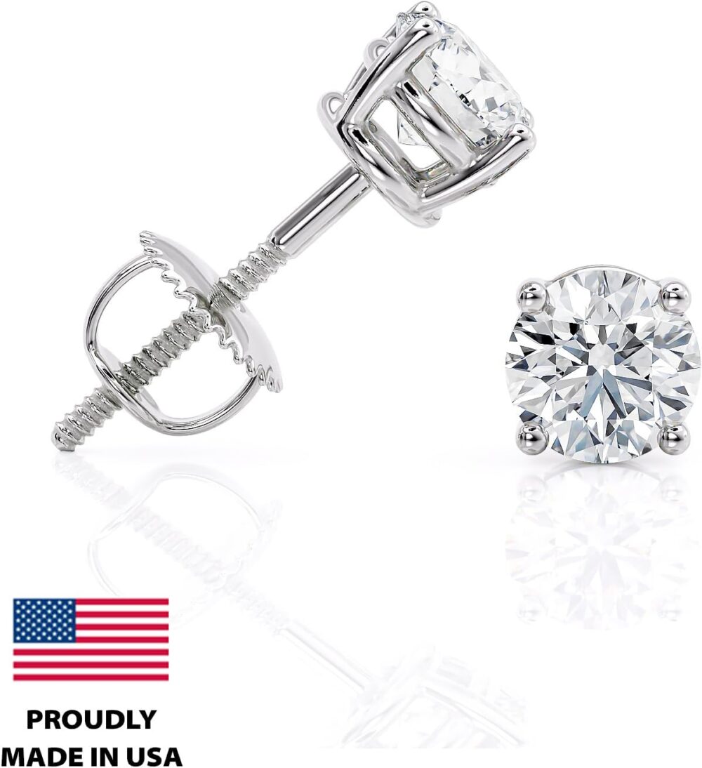 IGI Certified 1 to 2 Carat Natural Diamond Stud Earrings for Women - 14k White Gold Earrings for Her - (H-I, I1-I2, cttw) 4-Prong Basket - Screw Back Studs Made in USA by Beverly Hills Jewelers - Image 2