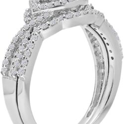 Dazzlingrock Collection 0.75 Cttw 14K Solid Gold White Diamond Womens Bridal Swirl Halo Split Shank Engagement Ring Set 3/ - Image 2
