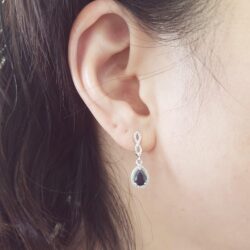 Dazzlingrock Collection Each 7X5mm Pear Gemstone & Round White Diamond Womens Halo Teardrop Dangling Drop Earrings, 14K Solid White Gold - Image 6