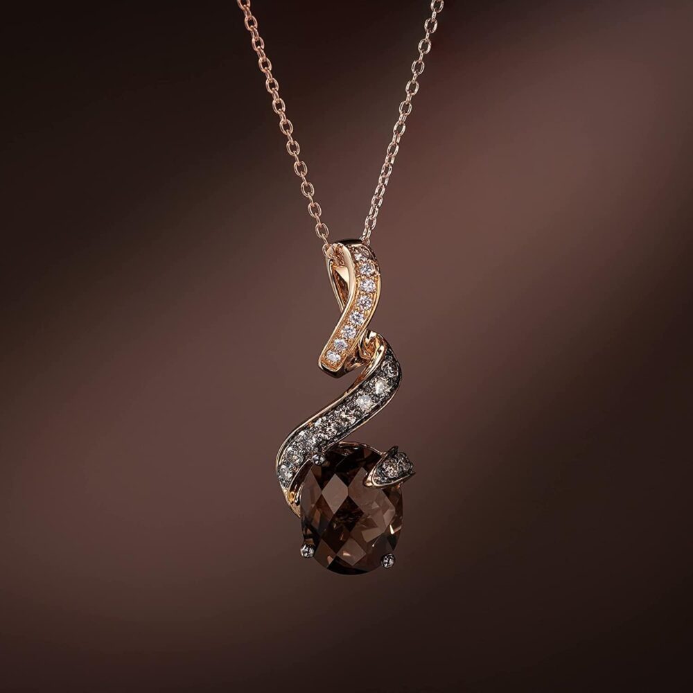 LE VIAN 14k Rose Gold Ribbon Pendant Necklace for Women I 1/4 Carat Vanilla and Chocolate Diamond with 2 Carat Oval Smoky Quartz Necklace (G-H/Brown, VS2-SI1, cttw) 18 Inch Chain with Lobster Claw - Image 6