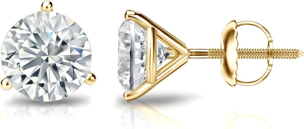 IGI Certified 1/4 to 5 Carat Lab Grown Diamond Round Stud Earrings for Women in 14k Gold or Platinum (E-F Color, SI1-SI2 Clarity, cttw) 3-Prong Martini Set Round Cut Screw Back Studs by Diamond Wish