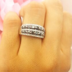 Dazzlingrock Collection 1.15 Cttw 14k Round Black And White Diamond Womens Anniversary Wedding Band Ring, Solid White Gold - Image 3