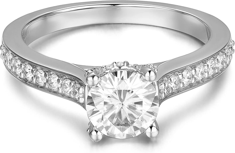 14K Moissanite Engagement Ring 14K Solid Gold 1ct Halo Solitaire Moissanite Engagement Rings for Women 14K Gold Rings for Women - Image 2