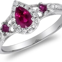 Gin & Grace 14K White Gold Mozambique Genuine Ruby Ring with Diamonds for women | Ethically, authentically & organically sourced (Pear-cut) shaped Ruby hand-crafted jewelry for her | Ruby Ring for women - Image 3