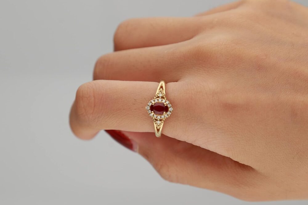 Gin & Grace 10K Yellow Gold Mozambique Genuine Ruby Ring with Diamonds for women | Ethically, authentically & organically sourced (Oval-Cut) shaped Ruby hand-crafted jewelry for her | Ruby Ring for women - Image 4