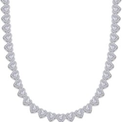 Tennis Heart Link Chain Necklace for Women, Heart & Round Lab Created Moissanite Diamond Necklace in 18K Gold Over Sterling Silver, Heart Jewelry Gifts for Her (17" & 20" Length, 35 or 40 Grams)