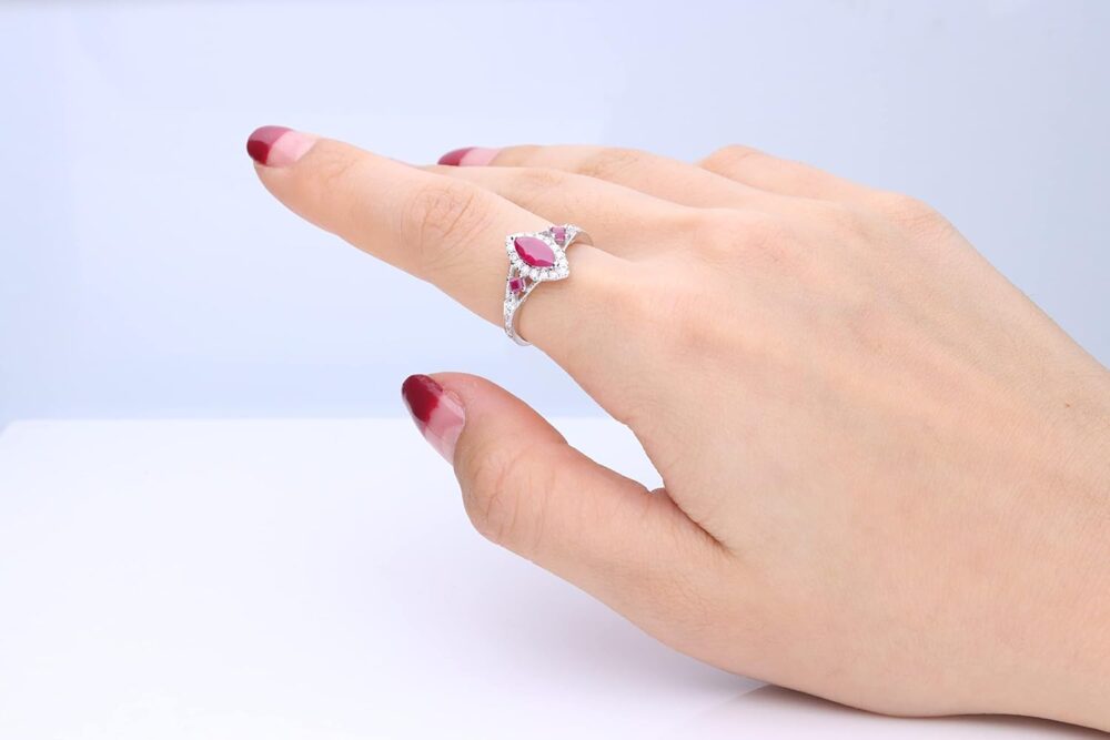 Gin &Grace 14K White Gold Mozambique Genuine Ruby Ring with Diamonds for women | Ethically, authentically & organically sourced (Marquise-cut) shaped Ruby hand-crafted jewelry for her | Ruby Ring for women - Image 4