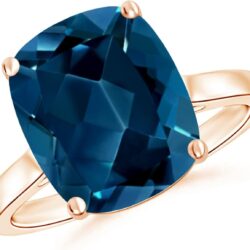 Angara Natural Classic Cushion London Blue Topaz Solitaire Ring in Silver / 14K Solid Gold/Platinum | November Birthstone, Birthday, Engagement, Anniversary, Wedding Jewelry Gift for Women