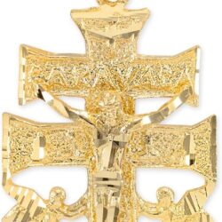 14k Yellow Gold Caravaca Double Cross with Angels Crucifix Pendant