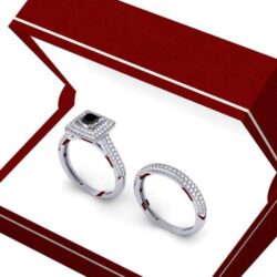 Dazzlingrock Collection 1.40 Cttw 14K Solid Gold Princess, Round Cut Black & White Diamond Halo Bridal Engagement Ring Band Set - Image 6
