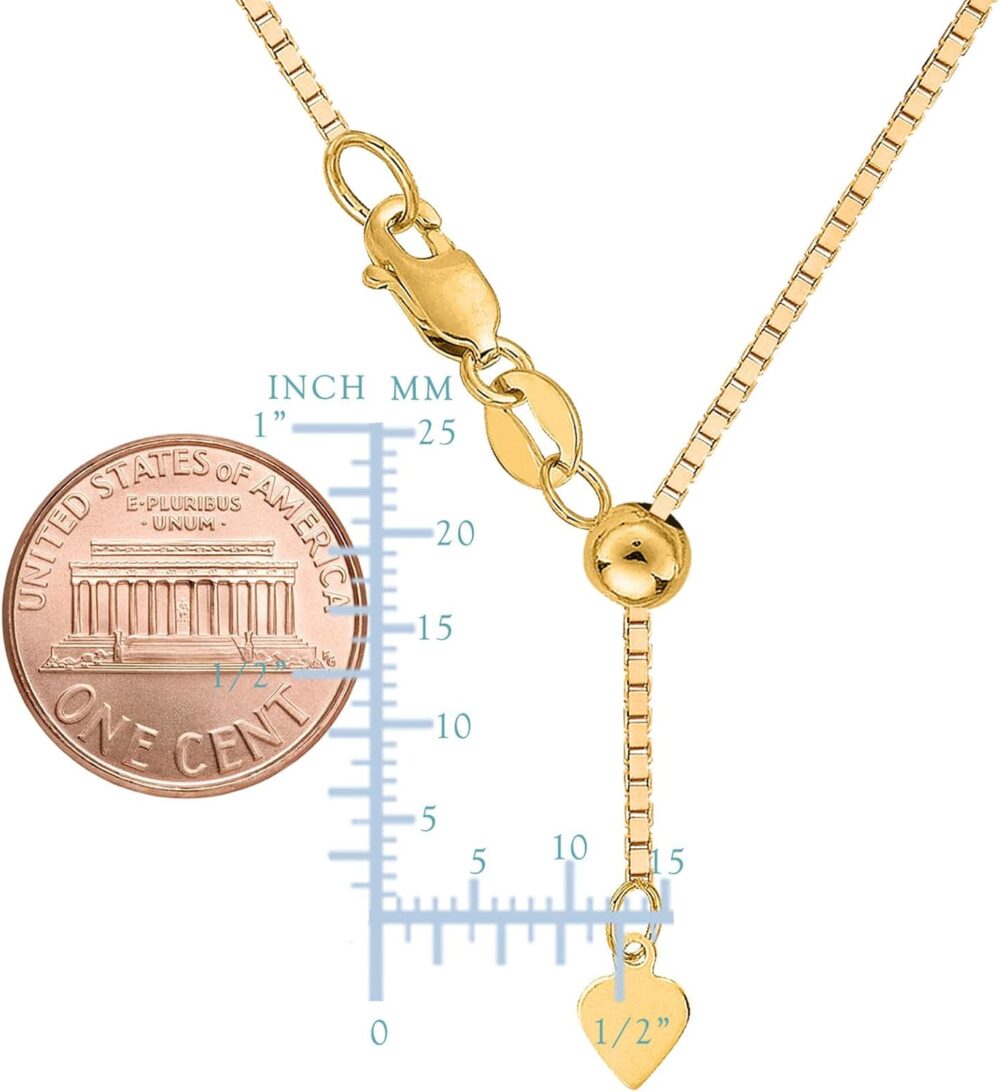14k Yellow Real Gold Adjustable Box Chain Necklace, 1.15mm, 22" - Image 4
