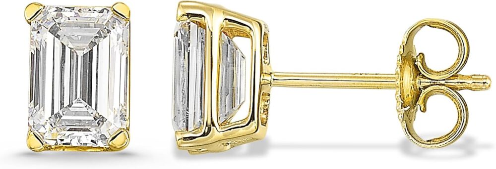 IGI Certified 1/2 to 4 Carat Emerald Cut Lab Grown Diamond Fancy Shape Stud Earrings for Women in 14k Gold (G-H Color, VS1-VS2 Clarity, 0.50 to 4.00 cttw) Push Back Studs by Carbon Atelier