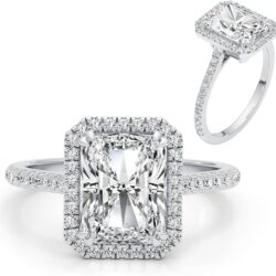 3 Carat Radiant Cut Moissanite Engagement Statement Wedding Band Ring for Women in 14k White Gold (G-H, VVS, 3.35 CTW) Anniversary Promise Ring Size 4.5 to 11