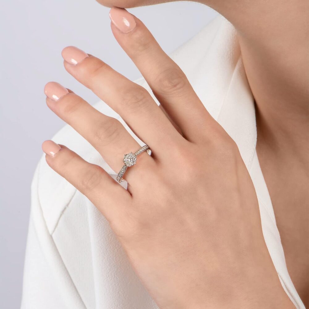 Jewelili Enchanted Disney Fine Jewelry 10K White Gold and Rose gold 1/3 Cttw Belle Composite Rose Engagement Ring Size - Image 5