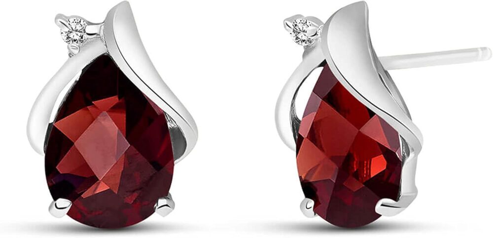 Galaxy Gold GG 14k White Gold Teardrop Garnet with Diamond Accent Necklace and Earring Set - Image 2