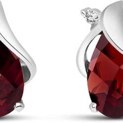 Galaxy Gold GG 14k White Gold Teardrop Garnet with Diamond Accent Necklace and Earring Set - Image 2