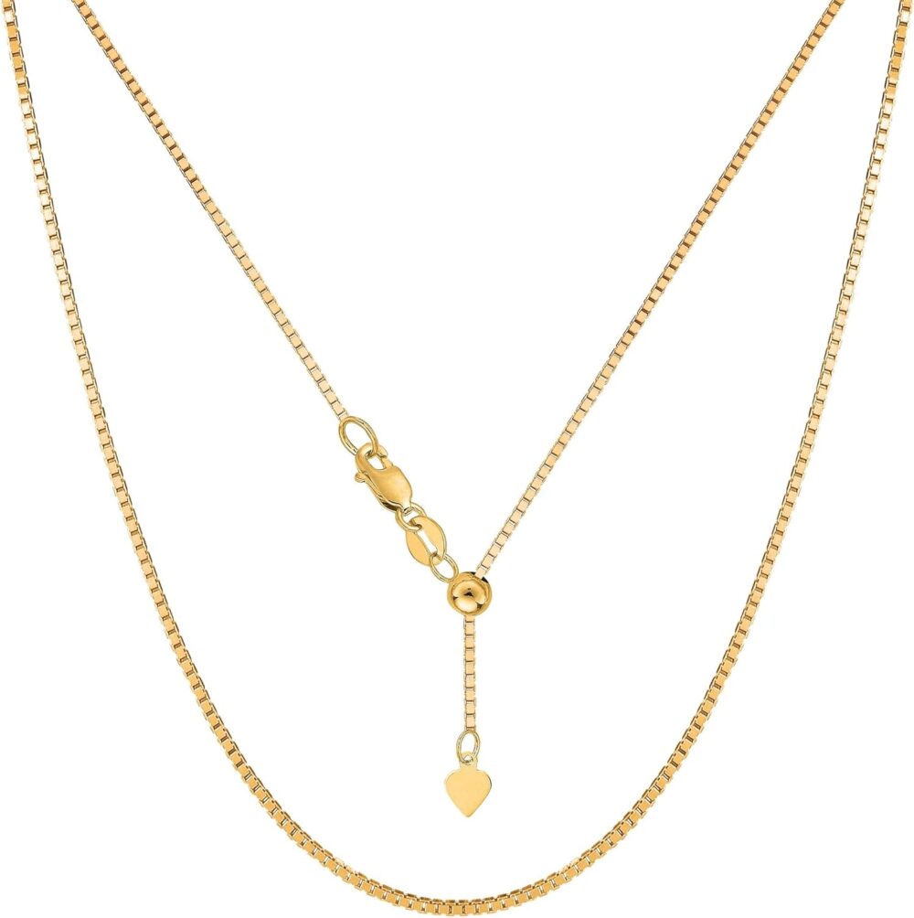 14k Yellow Real Gold Adjustable Box Chain Necklace, 1.15mm, 22"